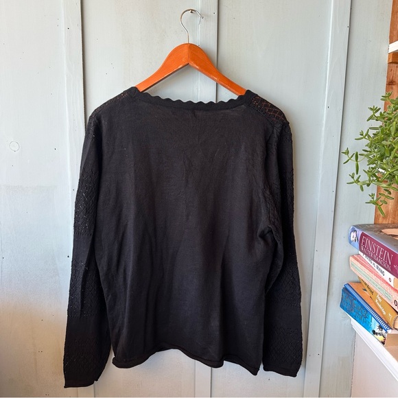 Frye Women's Pointelle Cardigan, Black Beauty, 100% Cotton Size XL - Picture 8 of 11